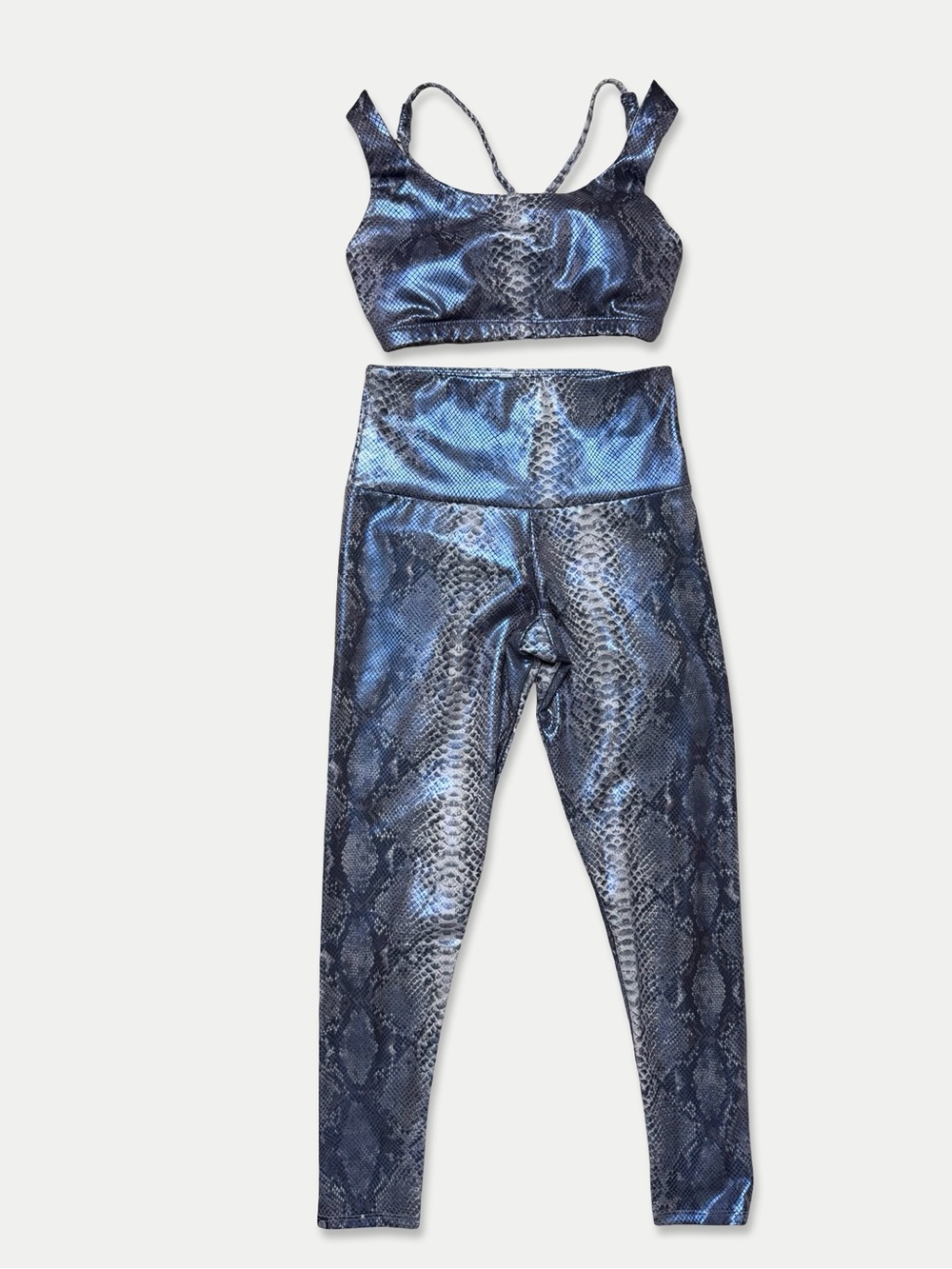 Onzie Snake Print Matching Workout Set Sports Bra M/L Leggings S/M Blue Gray